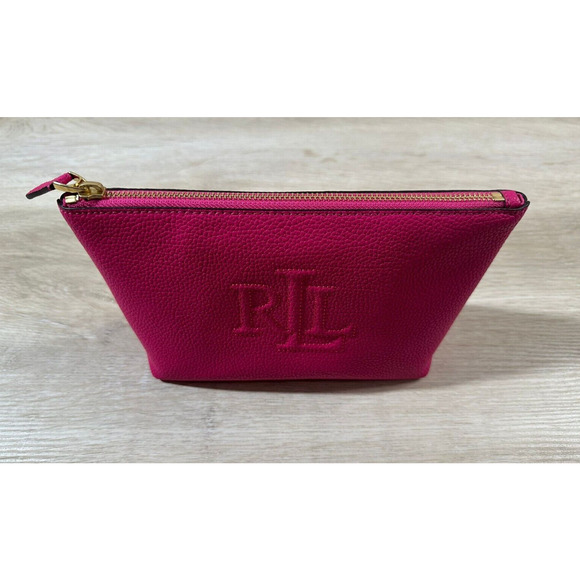 Polo Ralph Lauren Women's Pink Cosmetic Makeup BAG 100% Cow Leather NWOT - Picture 1 of 6